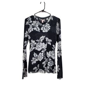Sweet Pea Women's 100% Nylon Mesh Floral Y2K Fitted Top - XL